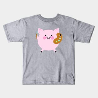 Cute Artist Pig Kids T-Shirt